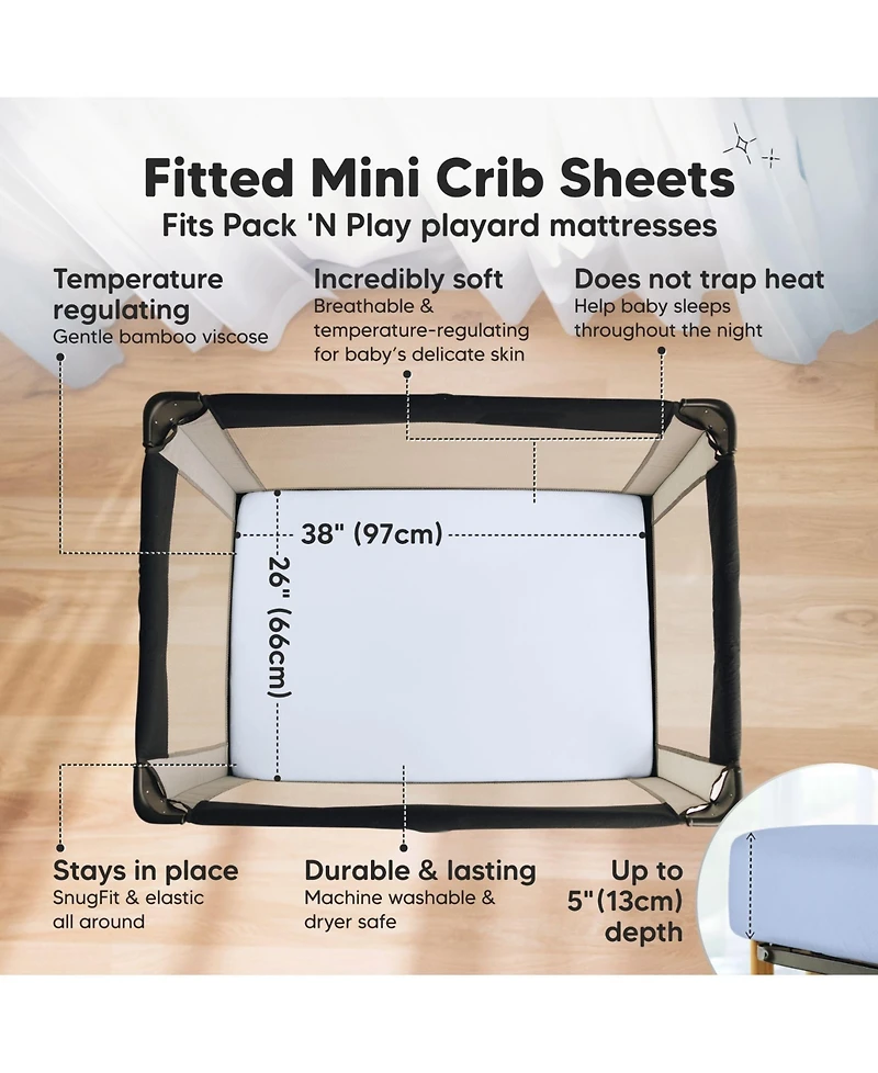 KeaBabies 2-Pack Mini Crib Sheets, Pack and Play Sheets Fitted, N Organic Fitted Sheet Cover