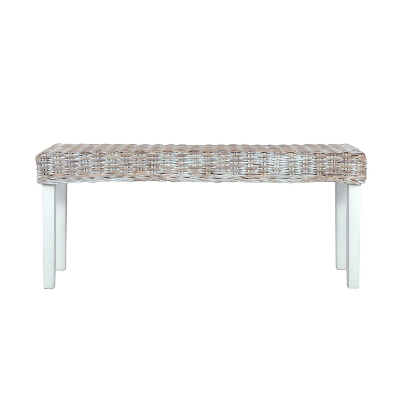 vidaXL Bench 43.3" White Natural Kubu Rattan and Solid Mango Wood