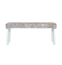 vidaXL Bench 43.3" White Natural Kubu Rattan and Solid Mango Wood