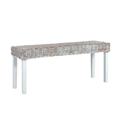 vidaXL Bench 43.3" White Natural Kubu Rattan and Solid Mango Wood