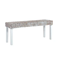 vidaXL Bench 43.3" White Natural Kubu Rattan and Solid Mango Wood