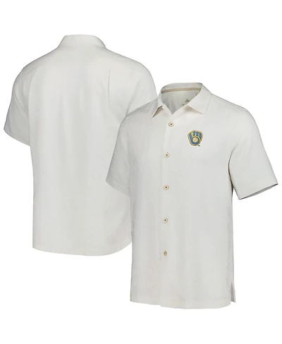 Tommy Bahama Men's White Milwaukee Brewers Sport Tropic Isles Camp Button-Up Shirt