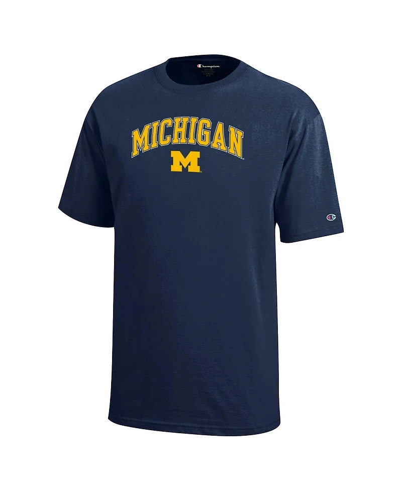 Champion Big Boys and Girls Navy Michigan Wolverines Arch Over Logo T-Shirt