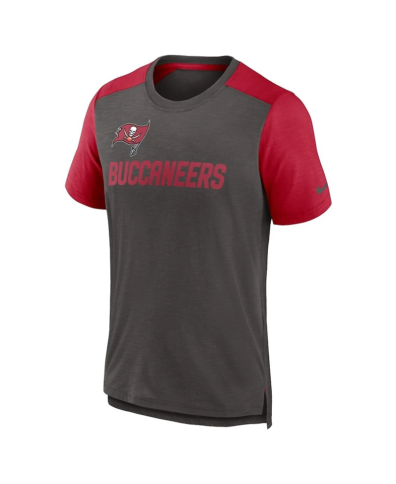 Nike Men's Heathered Pewter/Heathered Red Tampa Bay Buccaneers Color Block Team Name T-Shirt