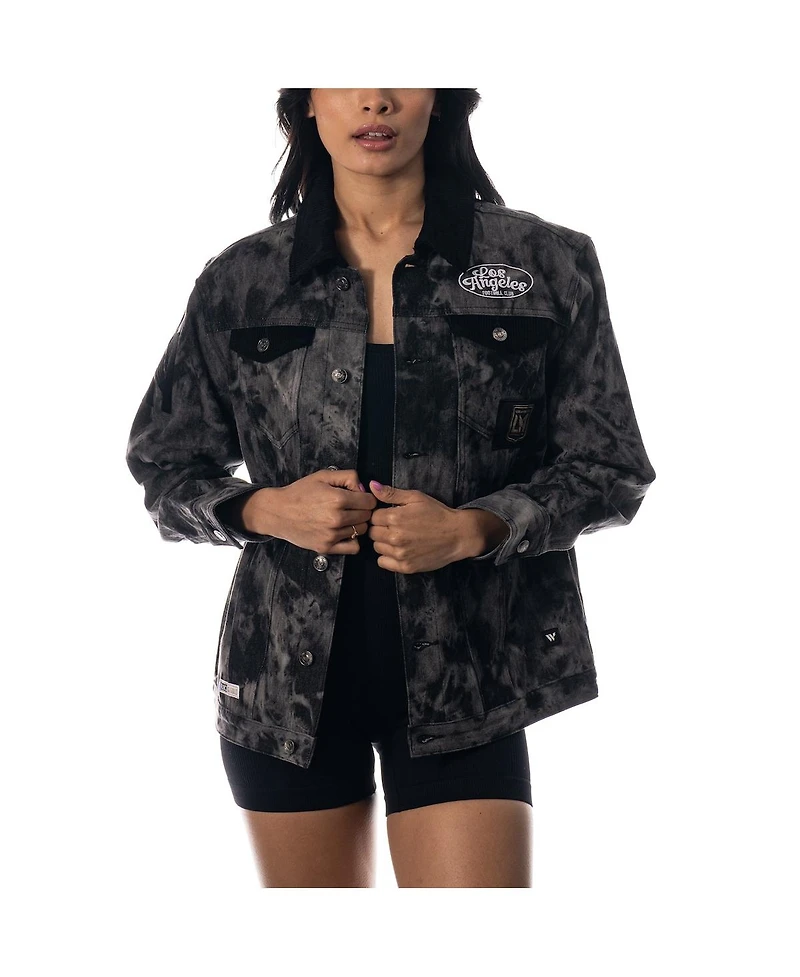 The Wild Collective Women's Black Lafc Tie-Dye Button-Up Denim Jacket