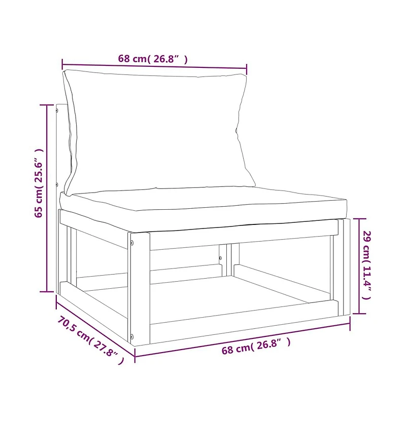 vidaXL 3 Piece Patio Lounge Set with Cushions Solid Wood Acacia