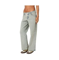 Edikted Womens Petite Magda Low Rise Acid Wash Jeans