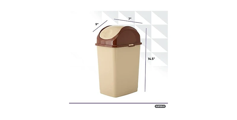 Superio Small 2.5 Gallon Plastic Trash Can with Swing Top Lid