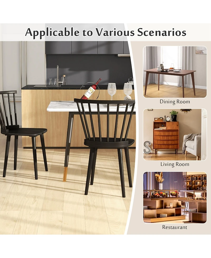 Costway Rubber Wood Windsor Dining Chairs Set of 2 with Spindle Back for Living Room