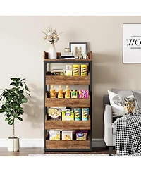 Tribesigns Wood Fruit and Vegetable Storage Rack, 5-Tier Pull-Out Snack Stand Fruit Basket Stand, Utility Shelf Organizer, Rustic Brown