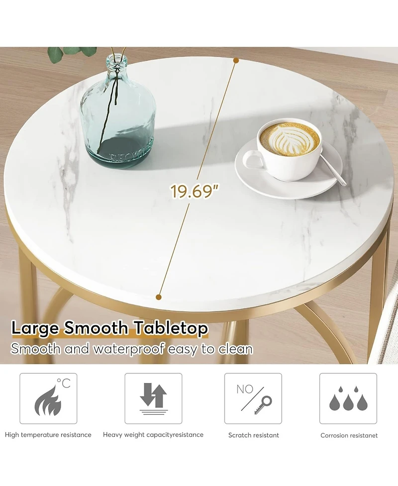 Tribesigns Modern Round End Table with Faux Marble White Top, 20”Sofa Side Table Coffee Table Cocktail Table with Unique Gold O-Shaped Base, Mi