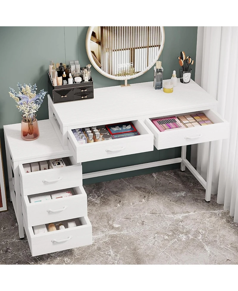 Tribesigns Vanity Desk with 5 Drawers, Makeup Vanity Table Dressing Table with Side 3-Drawer Chest, Make Up Vanities for Women, Girls (Without Mirror)