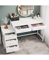 Tribesigns Vanity Desk with 5 Drawers, Makeup Vanity Table Dressing Table with Side 3-Drawer Chest, Make Up Vanities for Women, Girls (Without Mirror)