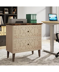 Tribesigns 2 Drawer Lateral File Cabinet, Office Filing Cabinet for A4 / Letter Size/Legal Files, Wood Storage Printer Stand Home Off