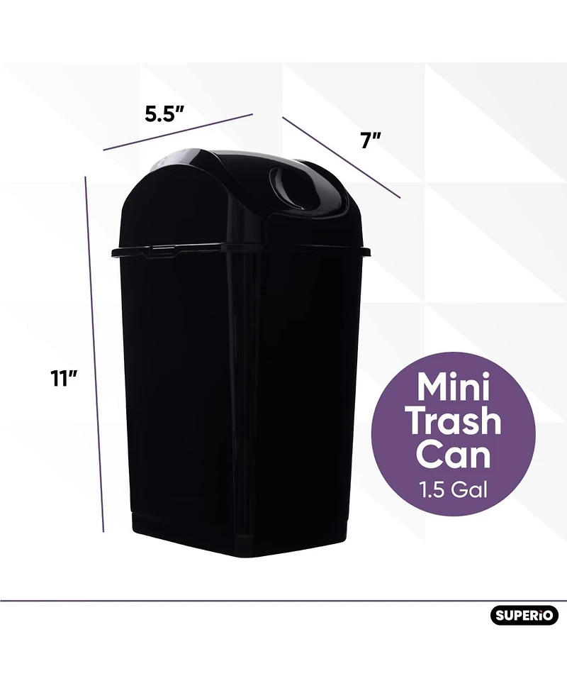 Superio Mini 1.25 Gallon Plastic Trash can with Swing Top Lid
