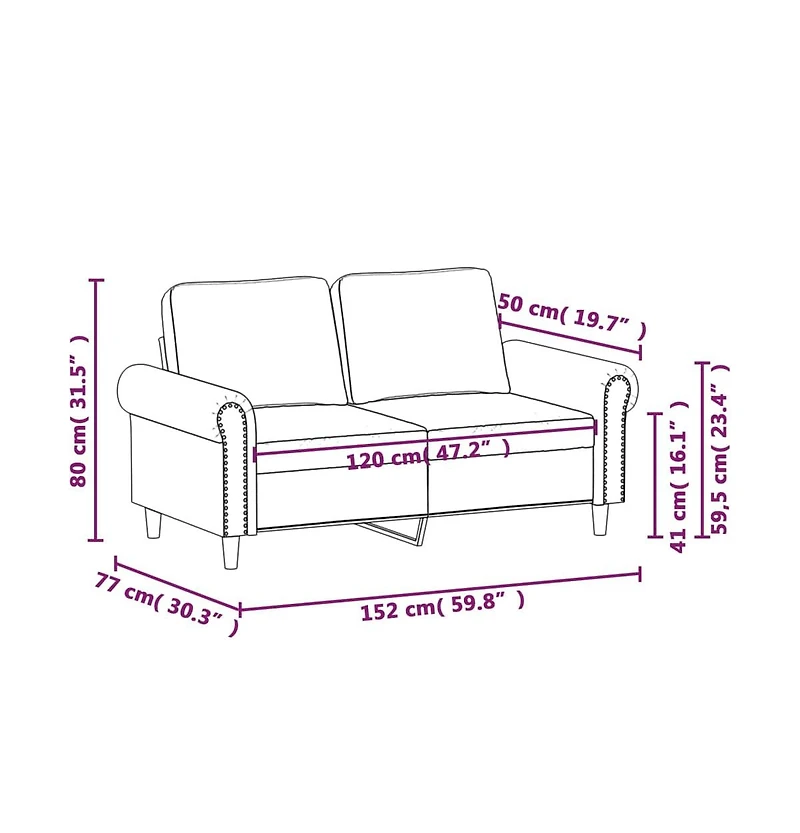 vidaXL 2-Seater Sofa Light Gray 47.2" Velvet