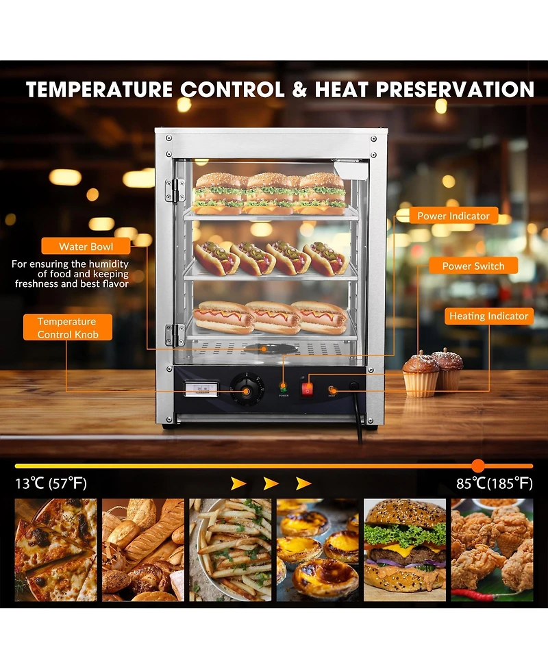 WeChef 15" Commercial Countertop Food 3-Tier Pizza Warmer with Led Adjustable Lighting Food Heater Display Case Stainless Steel for Buffet Restau