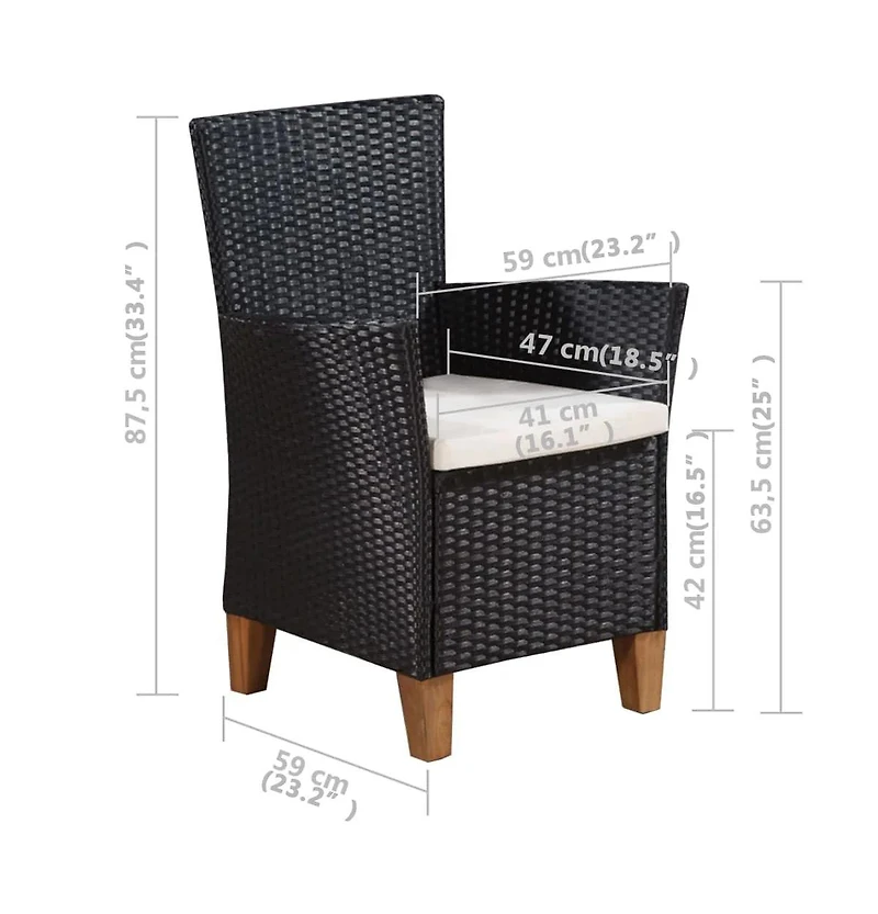 Patio Chairs with Cushions 2 pcs Poly Rattan Black