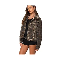 Edikted Women's Leopard Print Denim Jacket
