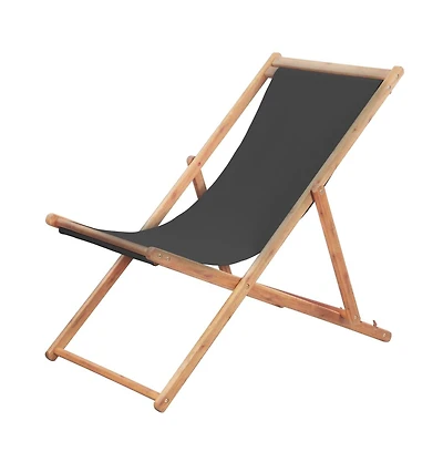 Folding Beach Chair Fabric and Wooden Frame Gray