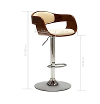 Bar Stool Cream Bent Wood and Faux Leather
