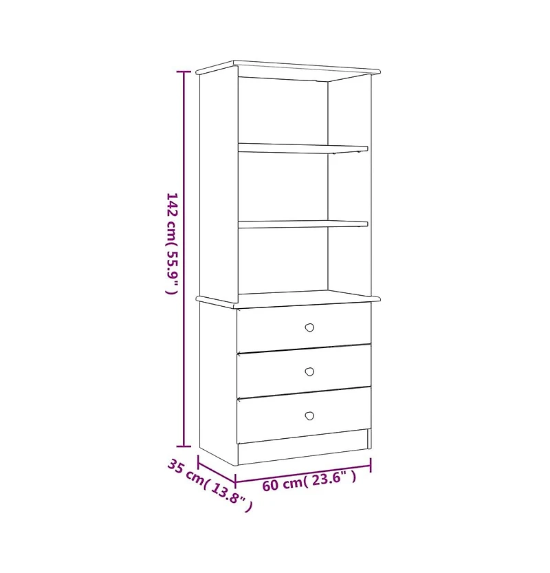 Bookcase with Drawers Alta 23.6"x13.8"x55.9" Solid Wood Pine