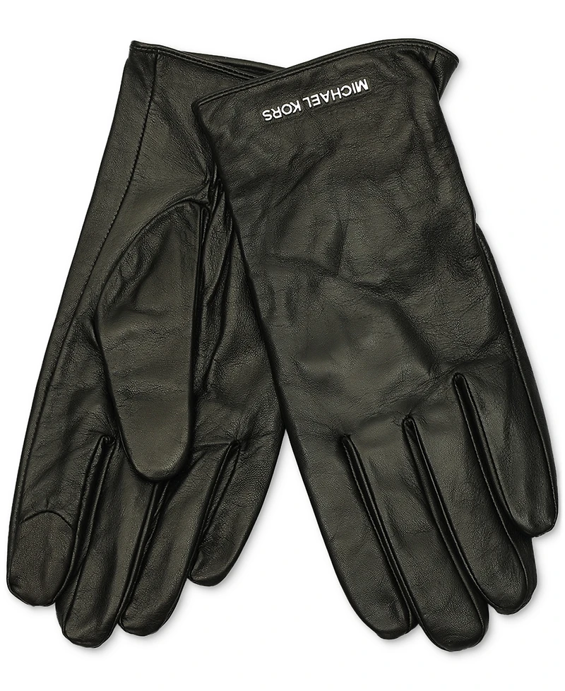 Michael Kors Women's Logo Detail Leather Tech Gloves