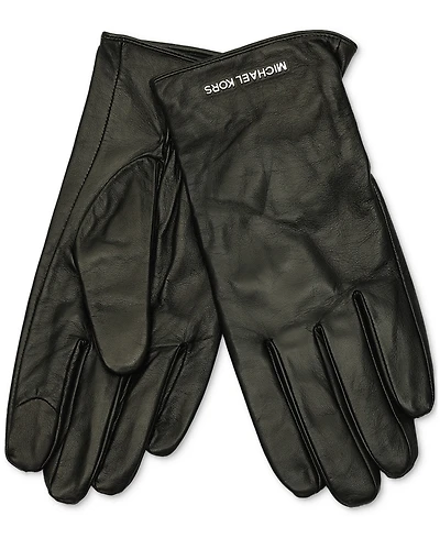 Michael Kors Women's Logo Detail Leather Tech Gloves