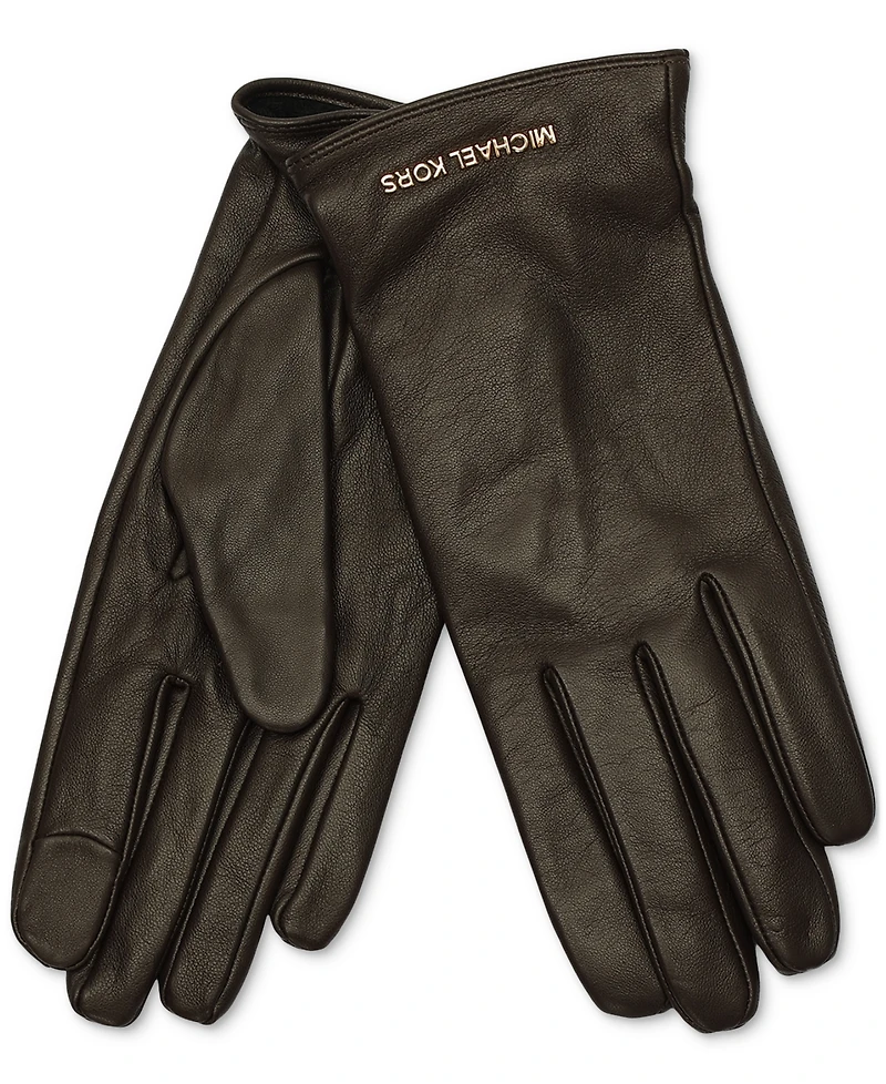 Michael Kors Women's Logo Detail Leather Tech Gloves