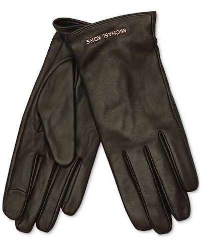 Michael Kors Women's Logo Detail Leather Tech Gloves