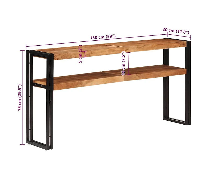 Console Table 59.1"x11.8"x29.5" Solid Acacia Wood