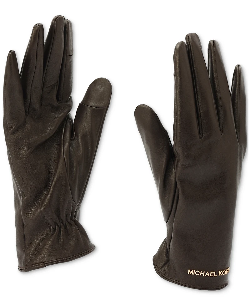 Michael Kors Women's Logo Detail Leather Tech Gloves