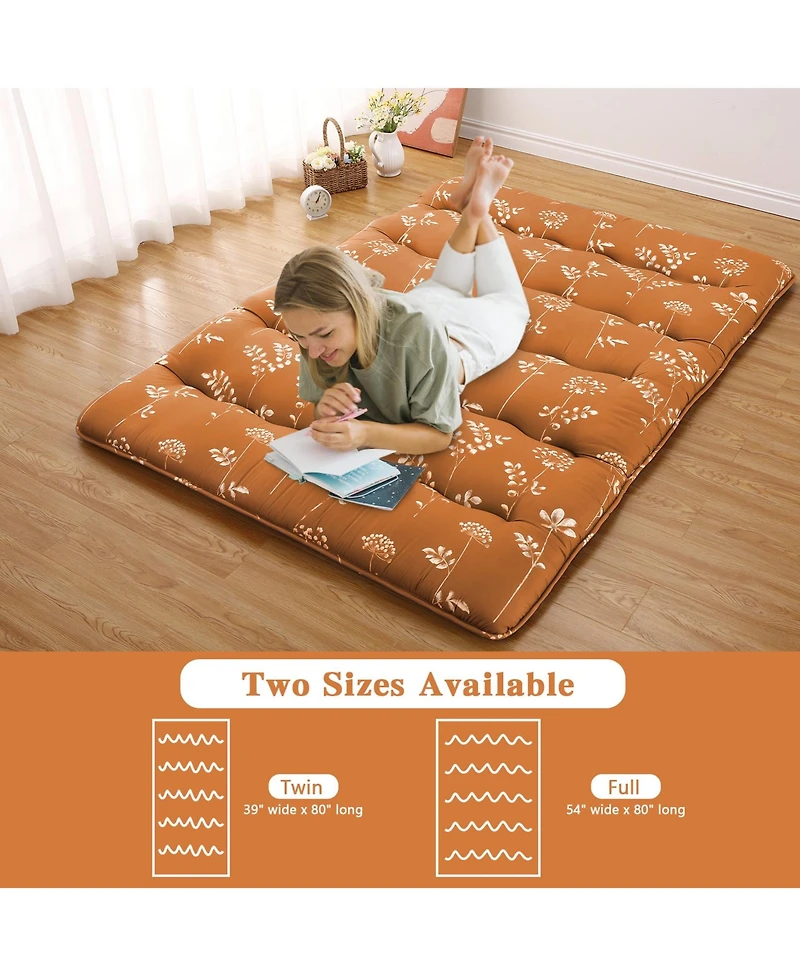 Futon Mattress Full Size, Floral Print Floor Pad Portable Dorm Sleeping Pad, 54"x 80"