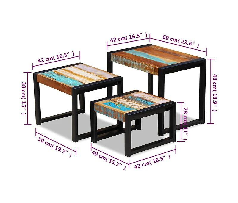 Three Piece Nesting Tables Solid Reclaimed Wood