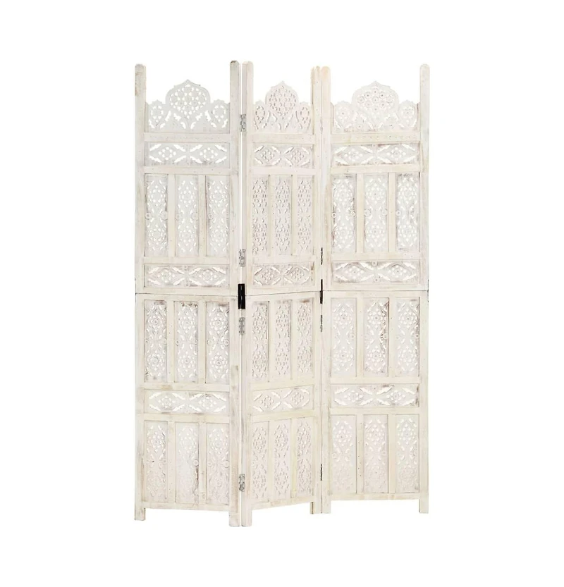 vidaXL Hand carved 3-Panel Room Divider White 47.2"x65" Solid Mango Wood