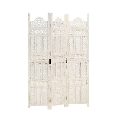 vidaXL Hand carved 3-Panel Room Divider White 47.2"x65" Solid Mango Wood