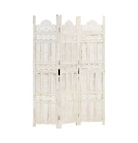 vidaXL Hand carved 3-Panel Room Divider White 47.2"x65" Solid Mango Wood