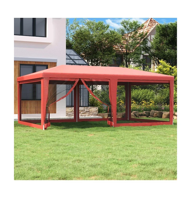 Party Tent with 6 Mesh Sidewalls Red 19.7'x13.1' Hdpe