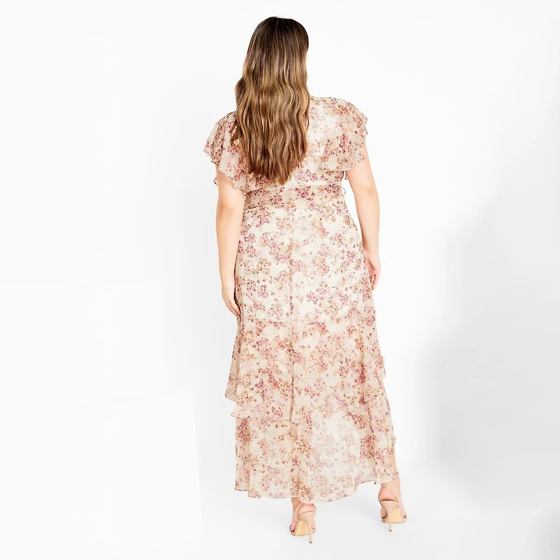 City Chic Plus Flirty Tier Print Maxi Dress