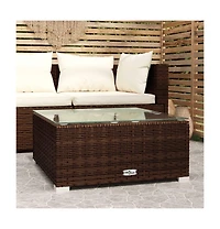 vidaXL Patio Coffee Table Brown 23.6"x23.6"x11.8" Poly Rattan & Glass