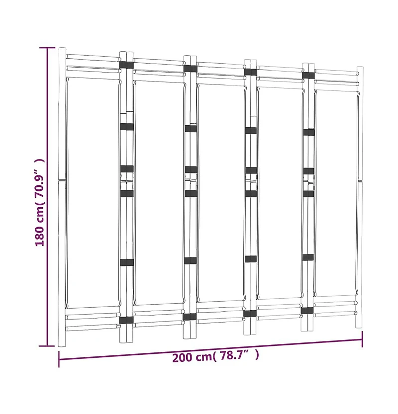 vidaXL Folding 5-Panel Room Divider 78.7" Bamboo and Canvas