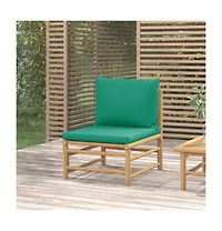 vidaXL Patio Middle Sofa with Green Cushions Bamboo