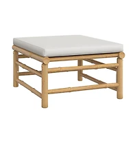 Patio Footstool with Light Gray Cushion Bamboo