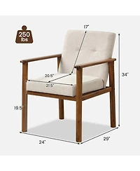 Sugift Modern Accent Linen Fabric Armchair with Solid Wood Legs and Soft Cushioned Seat
