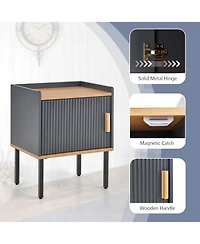 Sugift Nightstand Bedside End Table with Door Cabinet for Living Room Bedroom-Gray