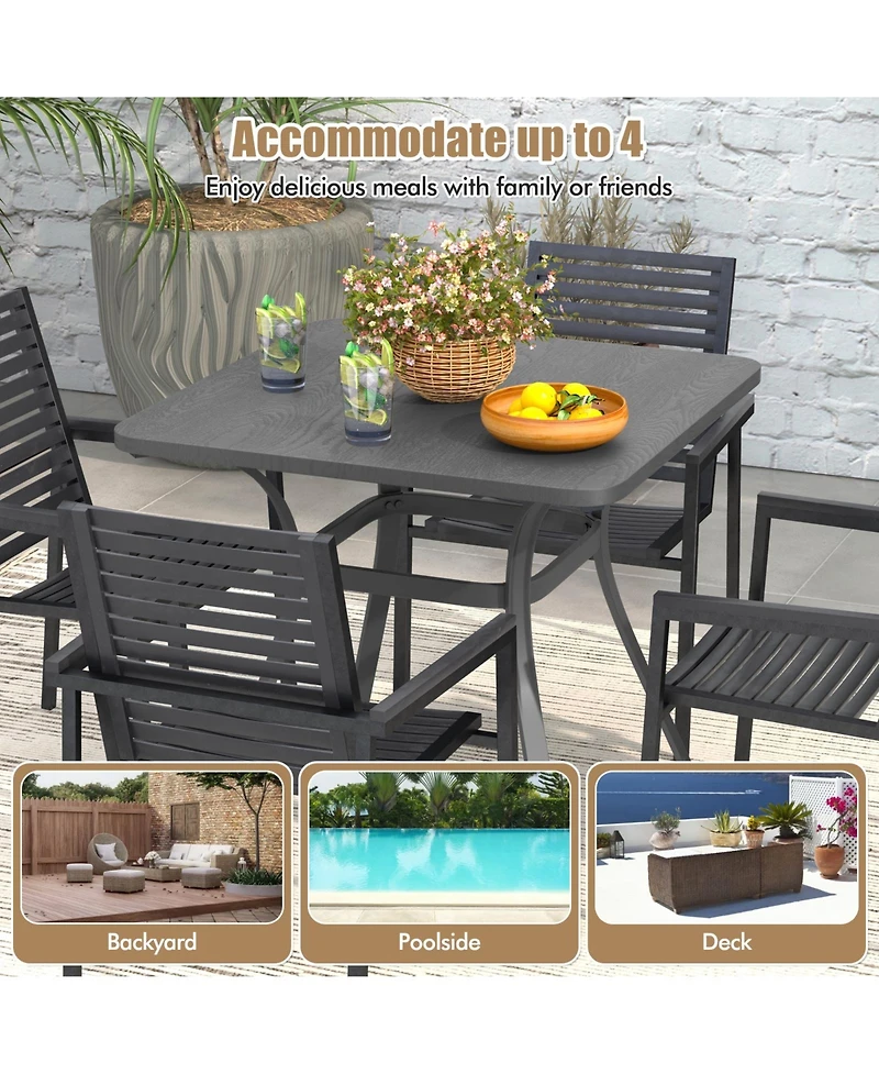 32 Inch Patio Dining Table Metal Square Table for Dining with 4 Curved Legs-Gray