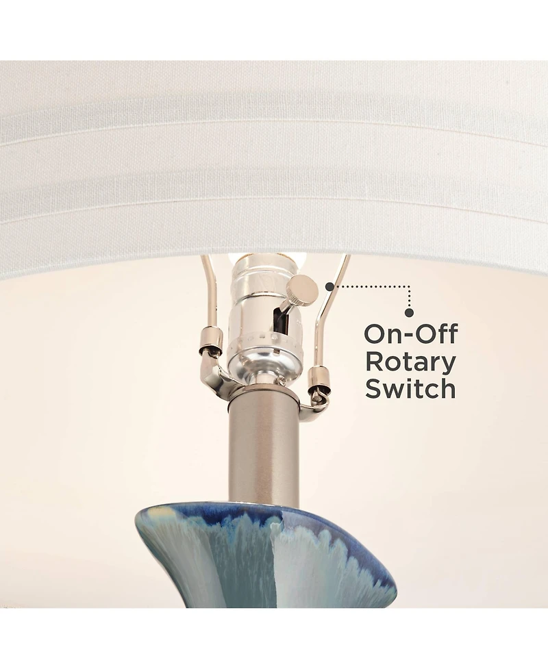 Possini Euro Design Annette Coastal Table Lamp 38" Tall Blue Ceramic Drip Vase with Table Top Dimmer Off White Oval Shade for Bedroom Living Room