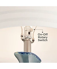 Possini Euro Design Annette Coastal Table Lamp 38" Tall Blue Ceramic Drip Vase with Table Top Dimmer Off White Oval Shade for Bedroom Living Room
