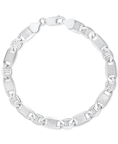 Italian Silver Men's Textured Mixed Mariner Link Chain Bracelet in 14k Gold-Plated Sterling Silver