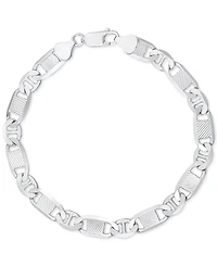 Italian Silver Men's Textured Mixed Mariner Link Chain Bracelet in 14k Gold-Plated Sterling Silver